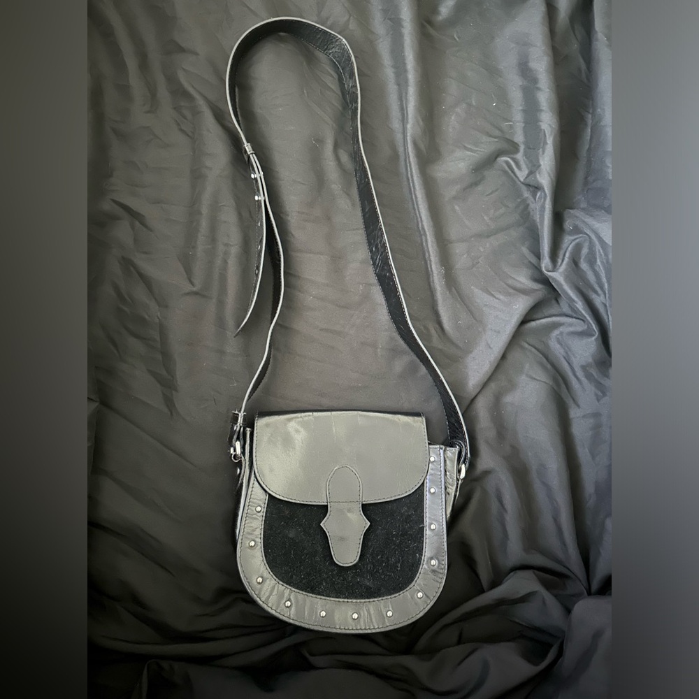 Black Leather Crossbody Saddle Bag